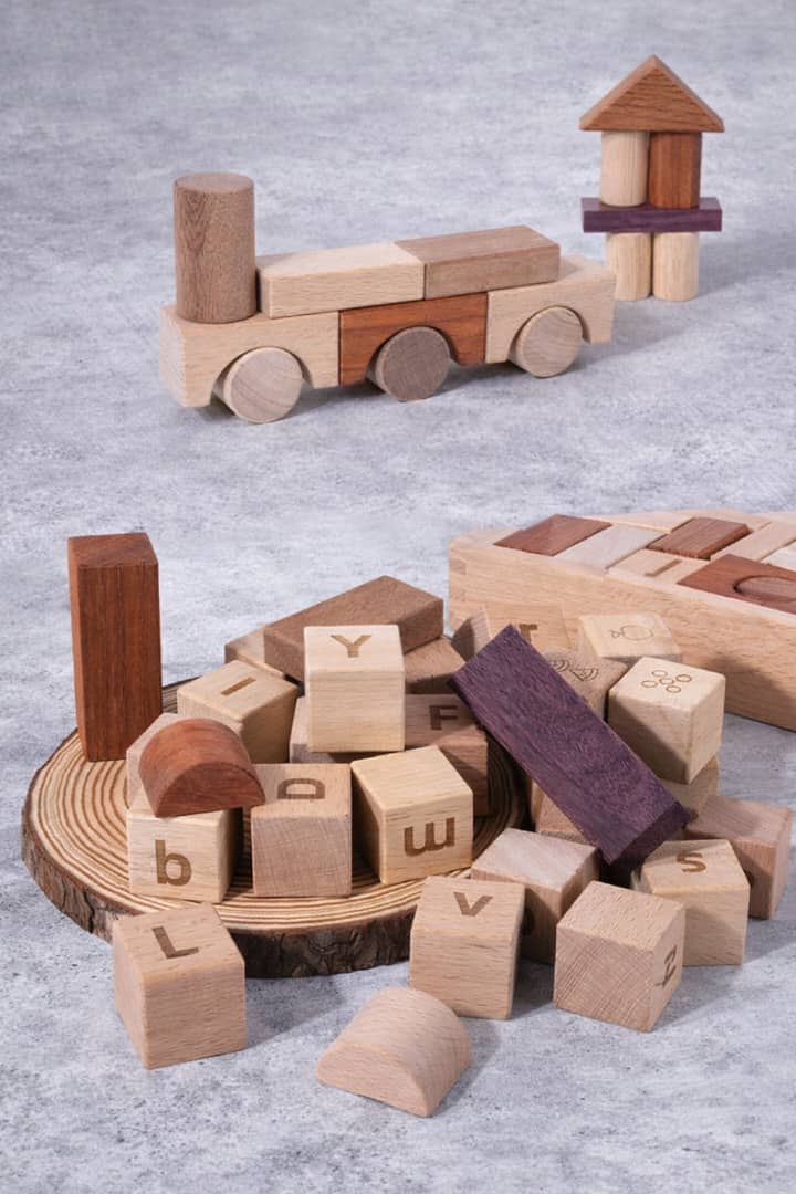 Jeu éducatif en bois 3-en-1 (Alphabet + Chiffres + Construction)